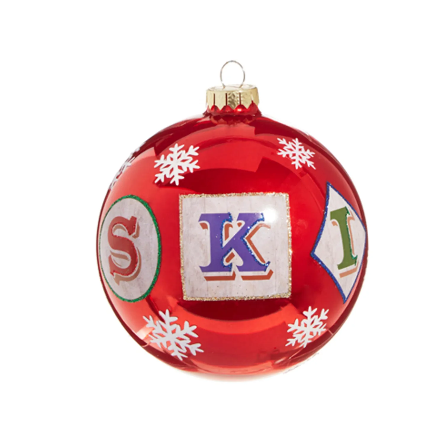 Raz 5" Large SKI Glass Ball Christmas Ornament 4324516