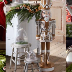Raz 44" Large White And Brown Gingerbread Nutcracker Christmas Figure 4401601