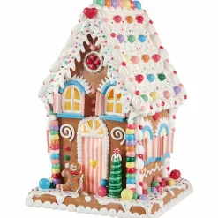 Raz 14" LED Lighted Claydough Pastel Colored Gingerbread House Christmas Figure 3919187