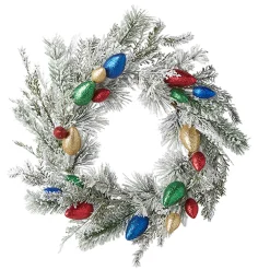 Raz 22" Light Bulb And Snowy Pine Christmas Wreath W4206875