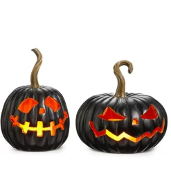 Raz 8" Lighted Black Jack O Lantern Pumpkin Halloween Decoration