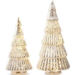 Raz 11.5" Lighted Champagne Ribbed Glass Trees Christmas Decoration 4324551