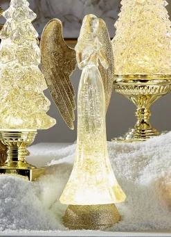Raz 13.25" Lighted Christmas Angel With Gold Swirling Glitter Water Globe 4419287