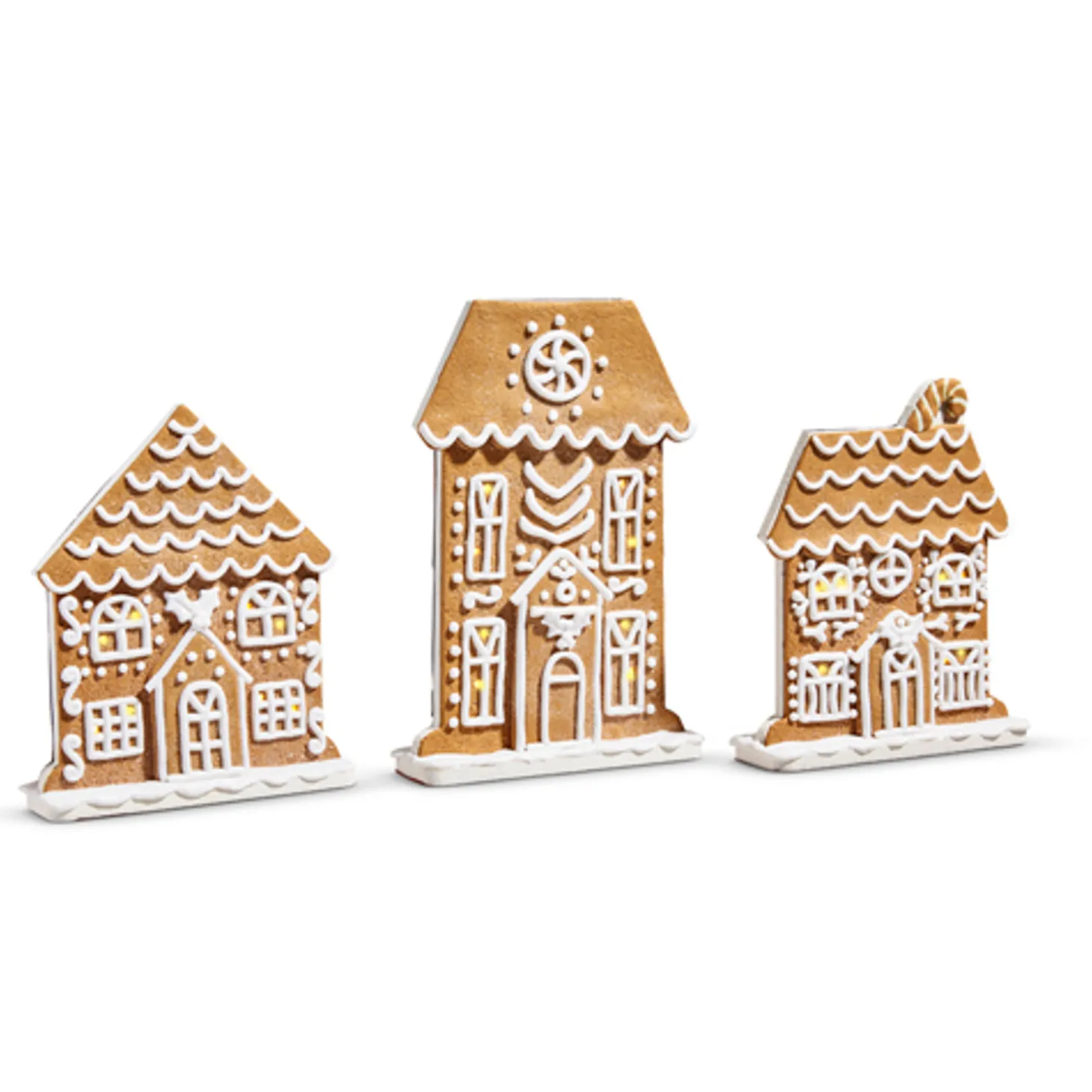 Raz 10.5" Lighted Flat Gingerbread House Christmas Decoration Set Of 3 4416266