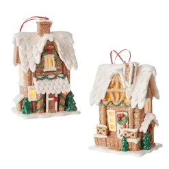 Raz 6.5" Lighted Gingerbread Pretzel House Christmas Ornament 4216269