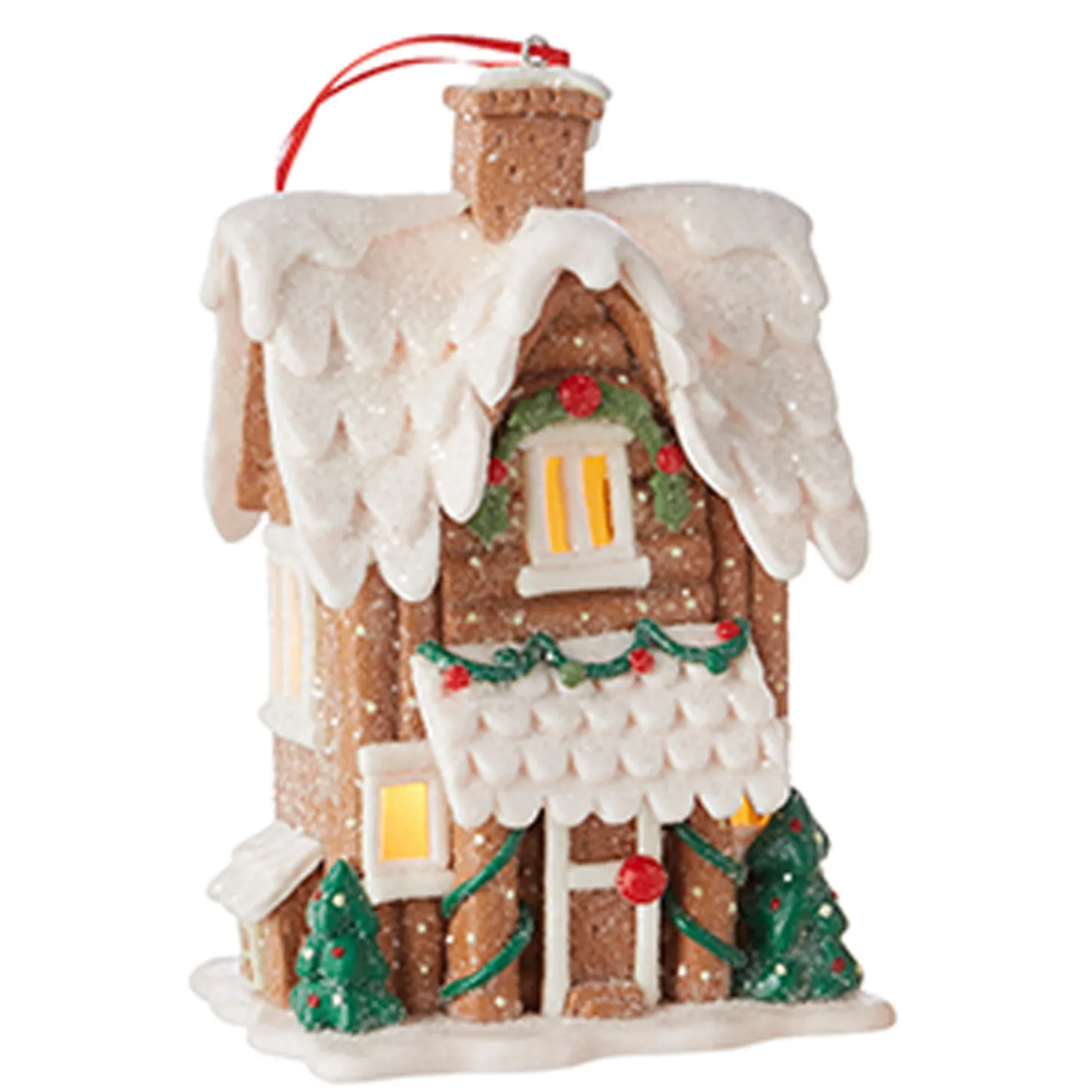 Raz 6.5" Lighted Gingerbread Pretzel House Christmas Ornament 4216269