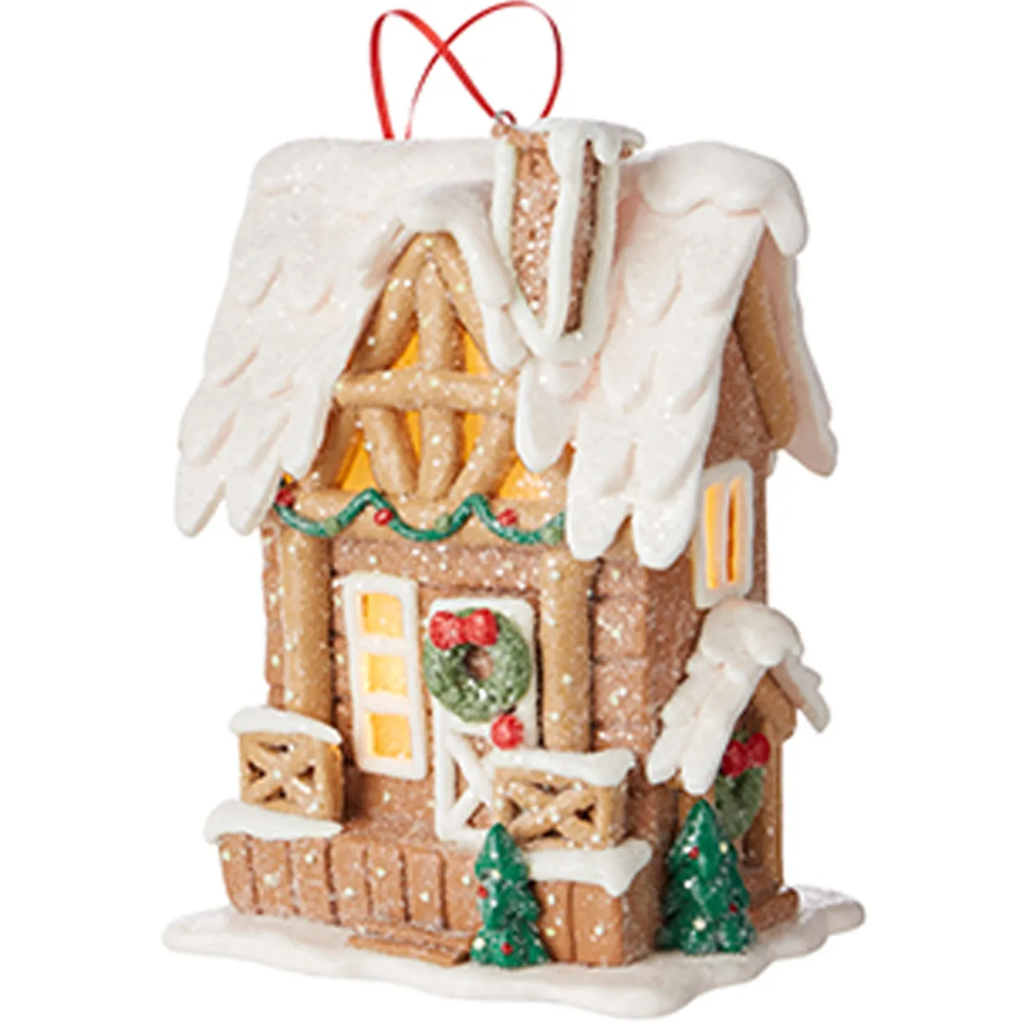 Raz 6.5" Lighted Gingerbread Pretzel House Christmas Ornament 4216269