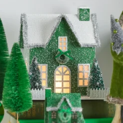 Raz 9.25" Lighted Green Cardboard Christmas House 4219092