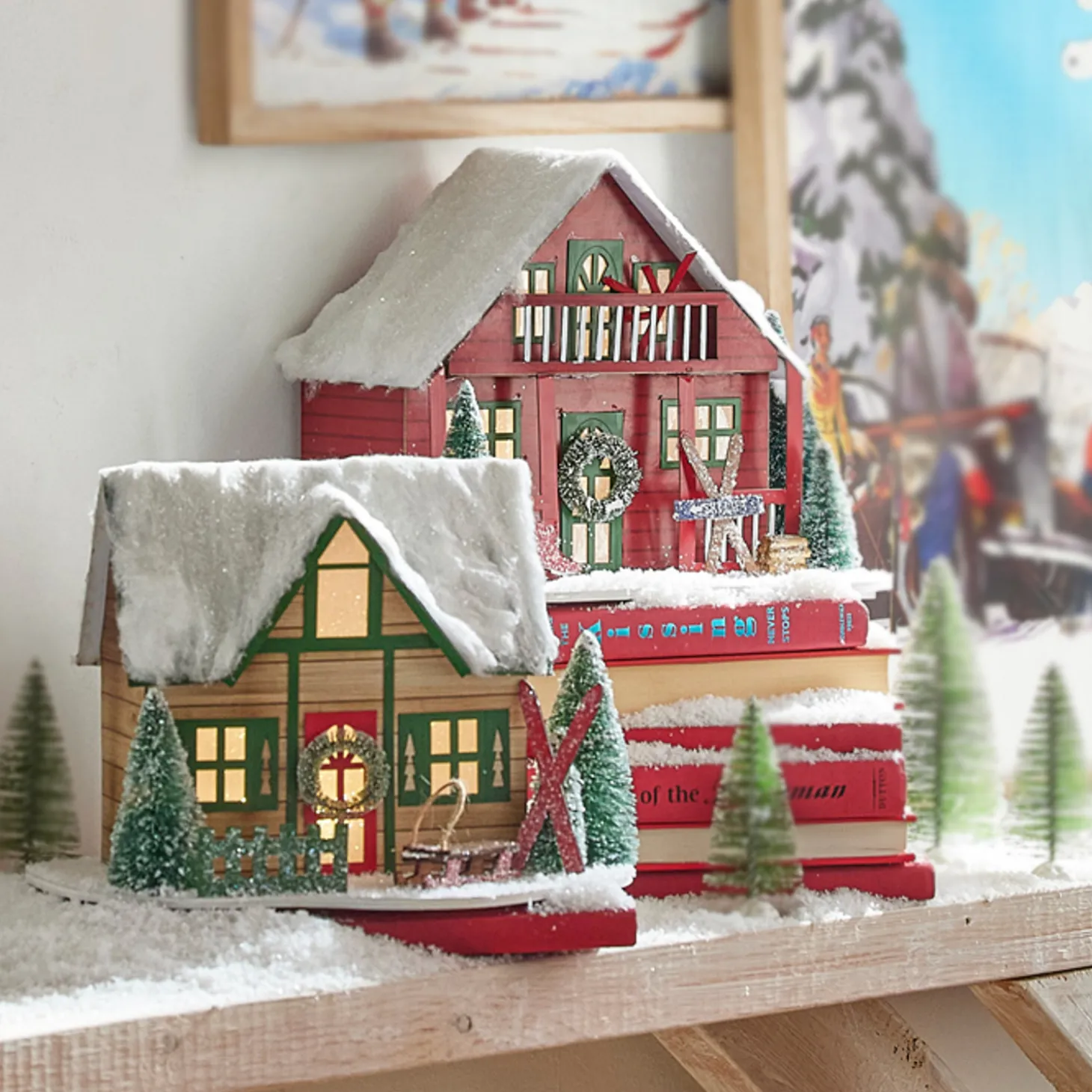 Raz 10.25" Lighted Paper Ski Lodge Christmas Decor 4319181