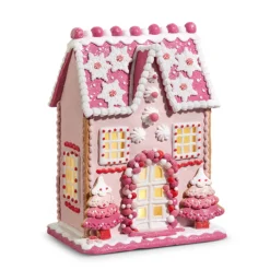 Raz 13" Lighted Pink Christmas Gingerbread House Decoration 4416187