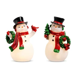 Raz 8" Lighted Retro Snowmen Set Of 2 Christmas Figures 4412156