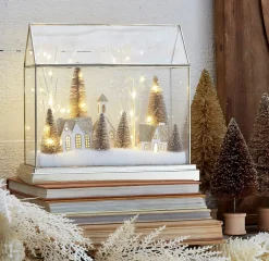 Raz 12.75" Lighted Snowy Village Terrarium Christmas Decoration 4415619