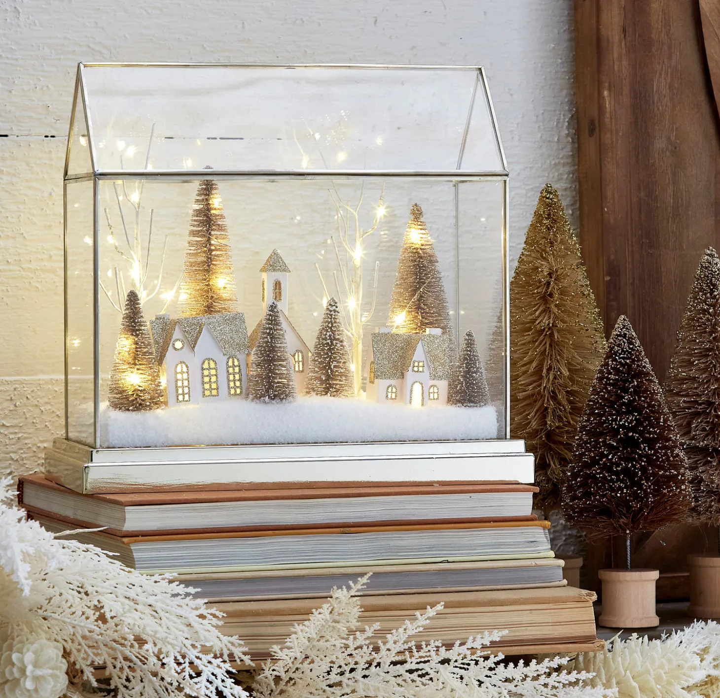 Raz 12.75" Lighted Snowy Village Terrarium Christmas Decoration 4415619