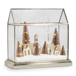 Raz 12.75" Lighted Snowy Village Terrarium Christmas Decoration 4415619