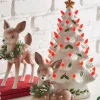Raz 13" Lighted Vintage White Ceramic Christmas Tree With Holly And Red Bulbs 4419049