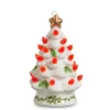 Raz 5" Lighted Vintage White Ceramic Tree With Holly And Red Bulbs Christmas Ornament 4419109