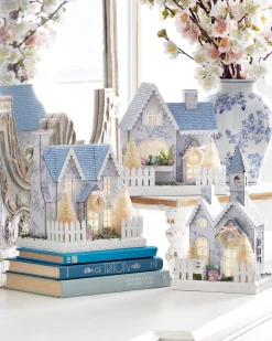 Raz Lighted White With Blue Delft Floral Easter House Or Church