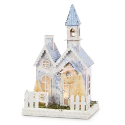 Raz Lighted White With Blue Delft Floral Easter House Or Church