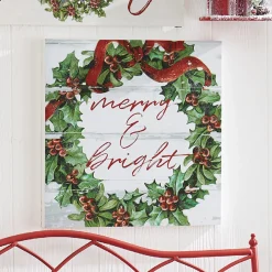 Raz 20" Merry And Bright Wooden Wall Art Christmas Sign 4116219