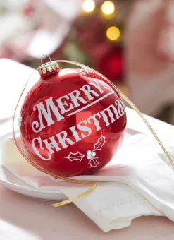 Raz 5" Merry Christmas Red Glass Ball Christmas Ornament 4324608
