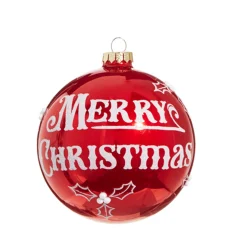 Raz 5" Merry Christmas Red Glass Ball Christmas Ornament 4324608