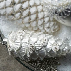 Raz 5" Metallic White Pinecone Glass Christmas Ornament 4422893
