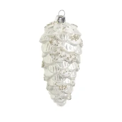 Raz 5" Metallic White Pinecone Glass Christmas Ornament 4422893