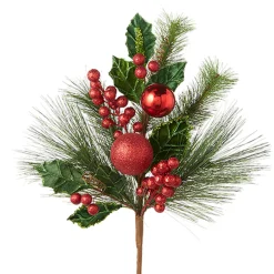 Raz 18.5" Mixed Greenery With Berries And Ornaments Christmas Tree Pick F4226019
