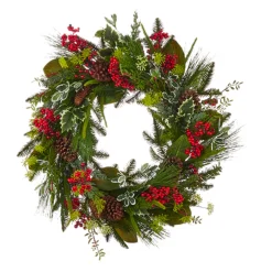 Raz 30" Mixed Greenery With Pinecone And Berry Wreath W4111581