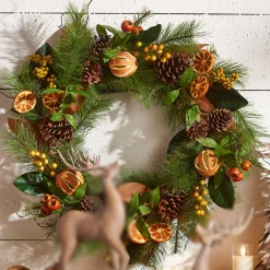 Raz 24" Mixed Magnolia Leaf And Orange Christmas Wreath W4302475
