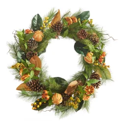 Raz 24" Mixed Magnolia Leaf And Orange Christmas Wreath W4302475