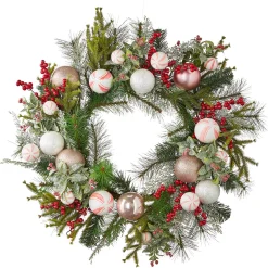 Raz 24" Mixed Peppermint Ball Ornament Christmas Wreath W4102368