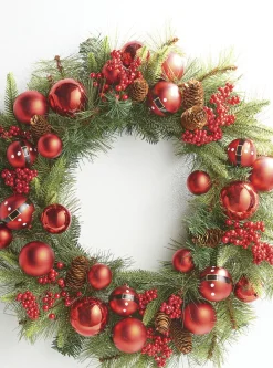 Raz 26" Mixed Pine And Santa Belt Ball Christmas Wreath W4102346