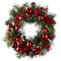 Raz 26" Mixed Pine And Santa Belt Ball Christmas Wreath W4102346