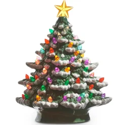 Raz 8" Or 13" Battery Operated Lighted Vintage Ceramic Christmas Tree With Snow Tips
