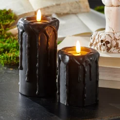 Raz 4" Or 6" Black Drip Battery Operated Halloween Candle With Lighted Flickering Wick