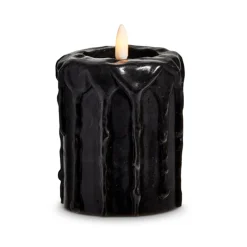 Raz 4" Or 6" Black Drip Battery Operated Halloween Candle With Lighted Flickering Wick