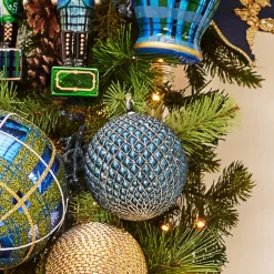 Raz 4" Or 6" Cobalt Blue Quilted Ball Glass Christmas Ornament