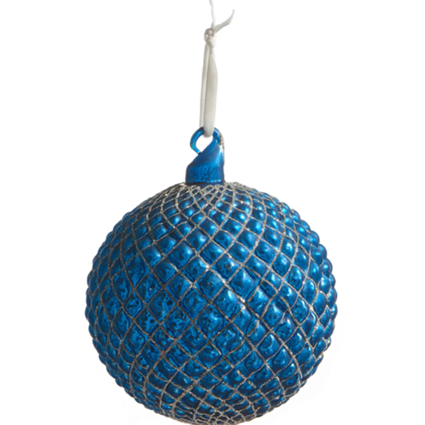 Raz 4" Or 6" Cobalt Blue Quilted Ball Glass Christmas Ornament