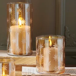 Raz 5" Or 8" Etched Gold Star Glass Christmas Candle Holder Or Container