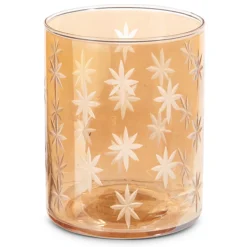 Raz 5" Or 8" Etched Gold Star Glass Christmas Candle Holder Or Container