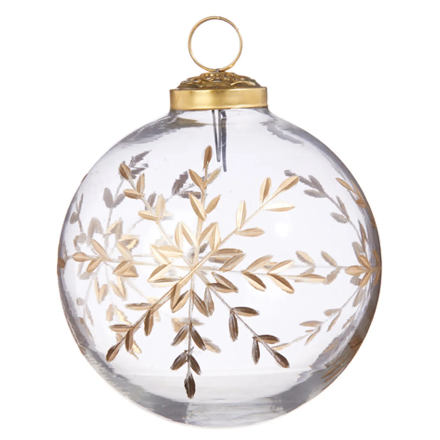 Raz 4" Or 5" Gold Etched Snowflake Ball Glass Christmas Ornament