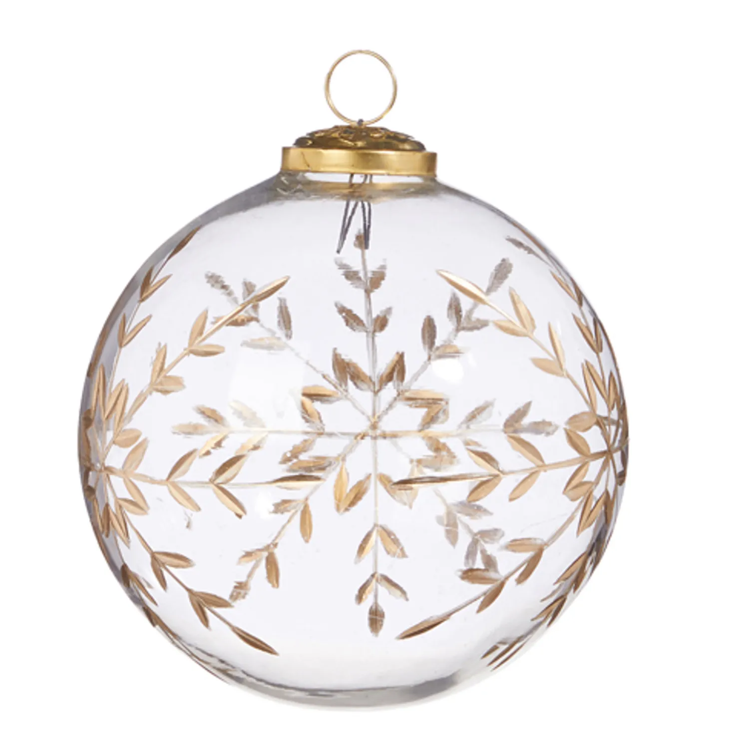 Raz 4" Or 5" Gold Etched Snowflake Ball Glass Christmas Ornament