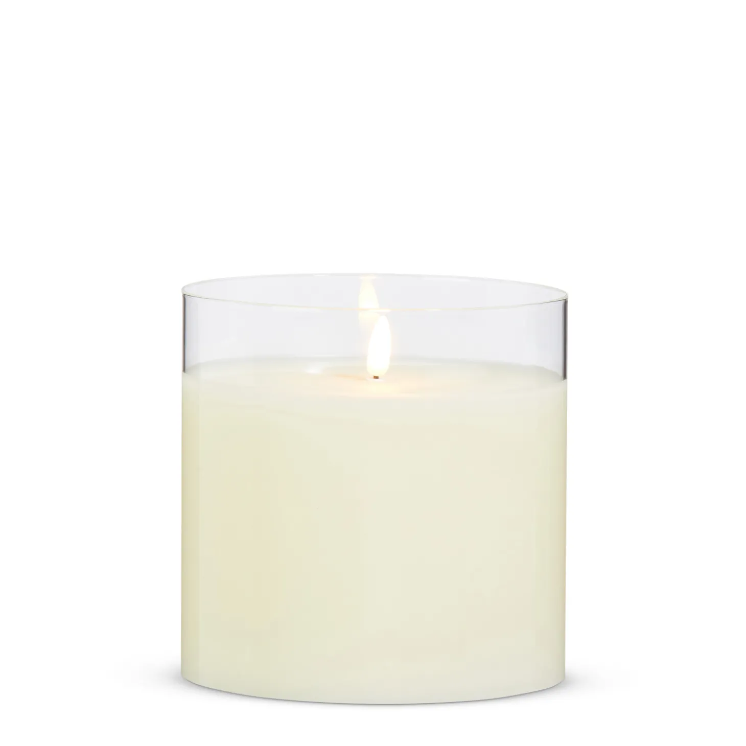 Raz 6" Or 8" Ivory Pillar Battery Operated Flickering Candle In Clear Glass