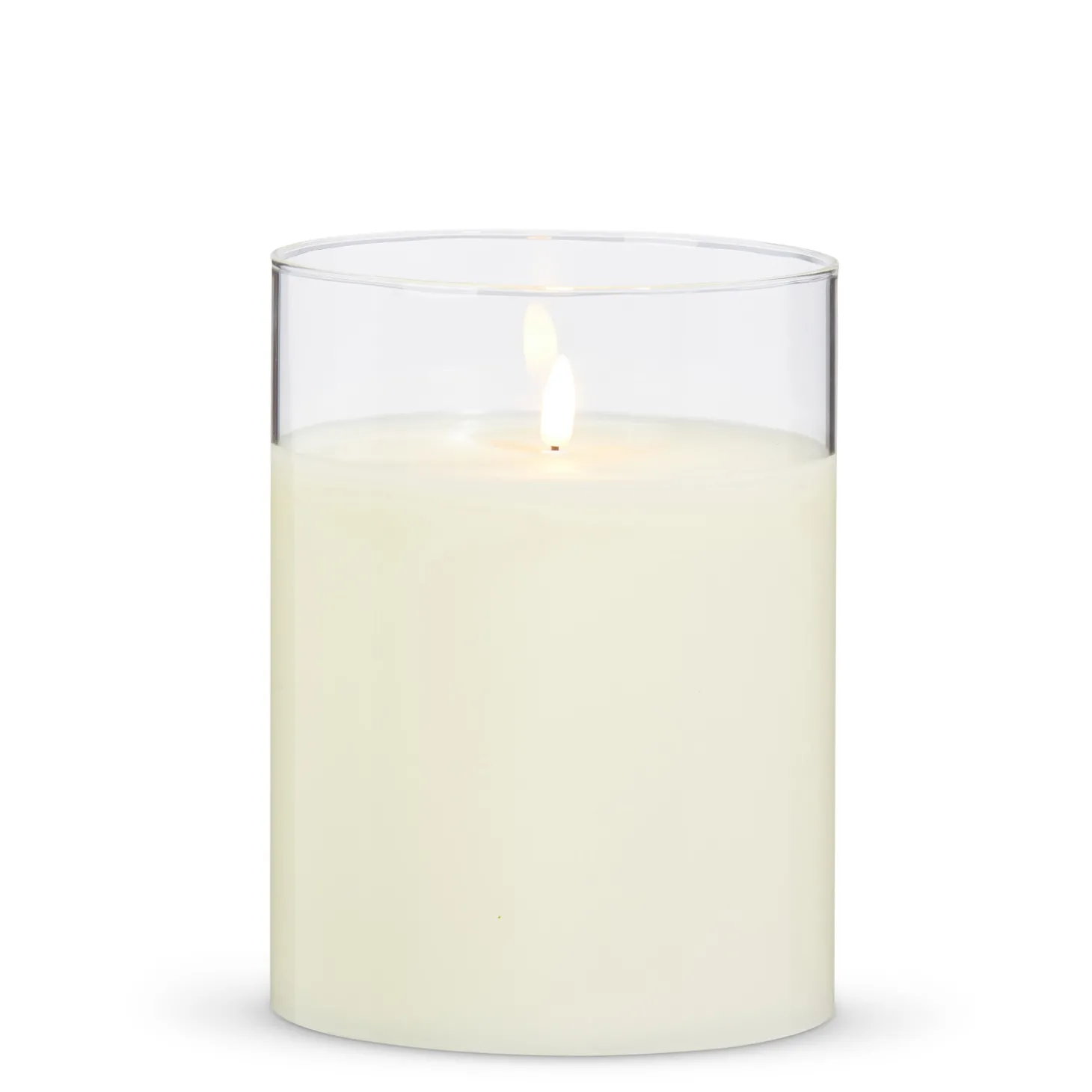 Raz 6" Or 8" Ivory Pillar Battery Operated Flickering Candle In Clear Glass