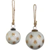Raz 3" Or 4" Ivory With Gold Star Etched Glass Ball Christmas Ornament