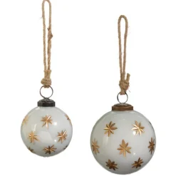 Raz 3" Or 4" Ivory With Gold Star Etched Glass Ball Christmas Ornament