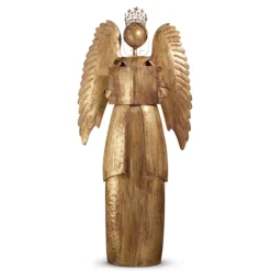 Raz 4' Or 4.5' Large Antiqued Gold Metal Christmas Angel Standing Figure
