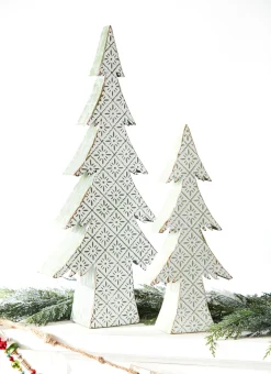 Raz 16.25" Or 22" Large Green And White Distressed Embossed Christmas Tree Decoration