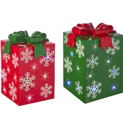 Raz 14.25" Or 21" Lighted LED Red Or Green Present Christmas Decorations